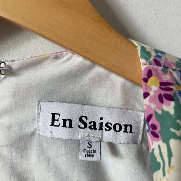 En Saison Ruched Floral Puff Sleeve Mini Day Dress Sz Small - Picture 7 of 8